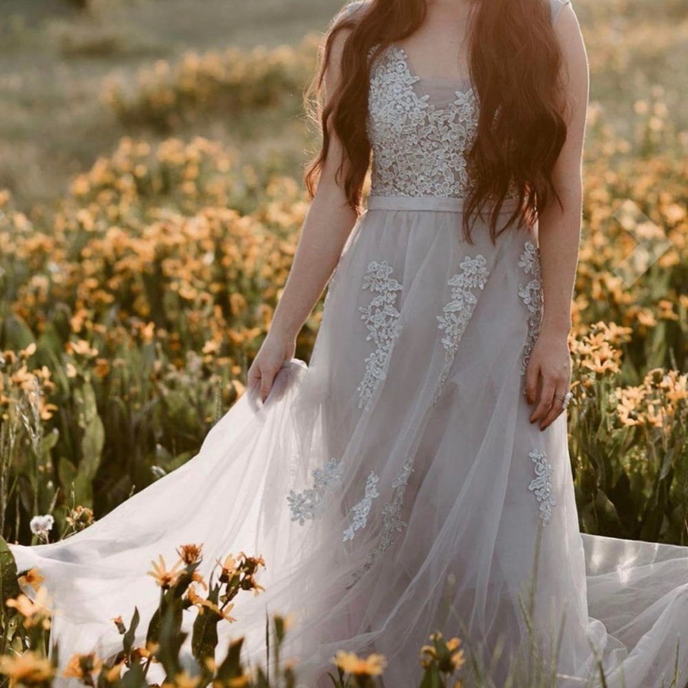 Silver Appliqué Prom Dress